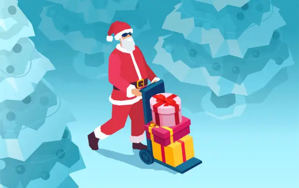 Vector illustration of Vector of a Santa Claus delivering Christmas gifts