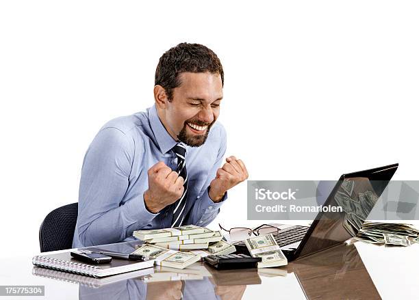 Businessman Excited While Working With Laptop Stock Photo - Download Image Now - Achievement, Adult, Adults Only