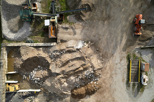 Aerial documentation of a factory for the preparation of aggregates for construction