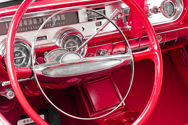 istock Steering wheel and dashboard of an old retro amercan car 175778677