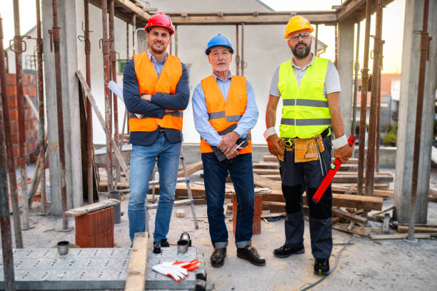 istock Portrait of Caucasian architect, building contractor and engineer, at the construction site 1757790305