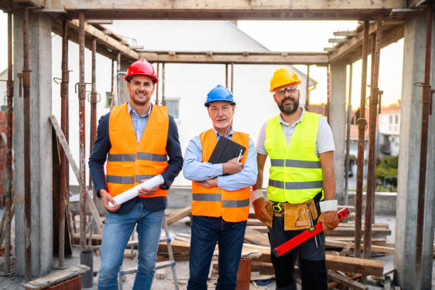 istock Portrait of Caucasian architect, building contractor and engineer, at the construction site 1757790306