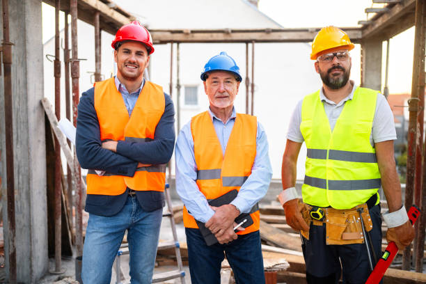 istock Portrait of Caucasian architect, building contractor and engineer, at the construction site 1757790311