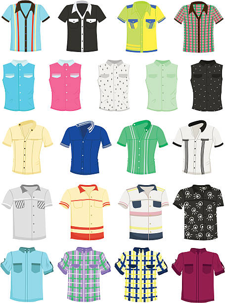 illustrazioni stock, clip art, cartoni animati e icone di tendenza di camicie estive - short sleeve shirt