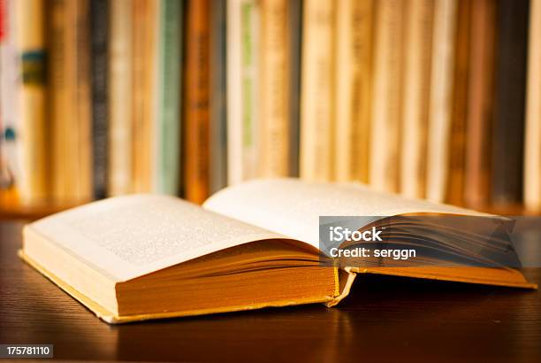 Open Book Stock Photo - Download Image Now - Book, Bookshelf, In Front Of