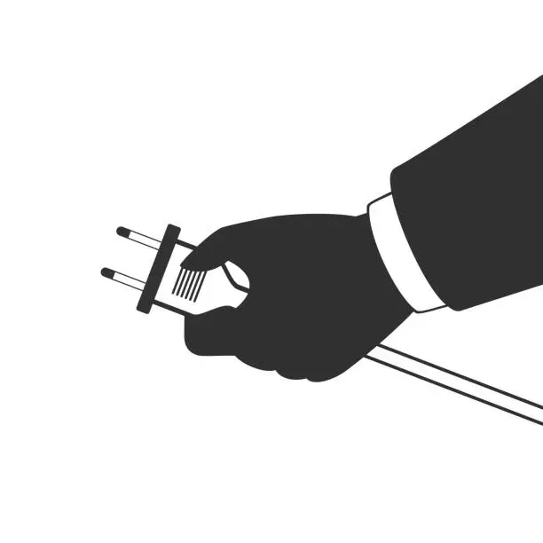 Vector illustration of Hand disconnecting electric plug.