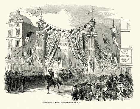 Vintage illustration of Inauguration of the Boulevard de Sébastopol, Paris, France 1858, Victorian, 19th Century