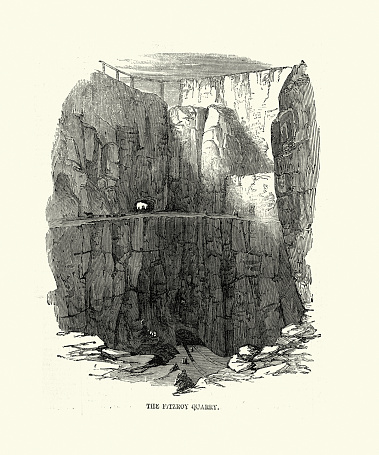 Vintage illustration of Penrhyn slate quarry, Victorian, 1850s 19th Century