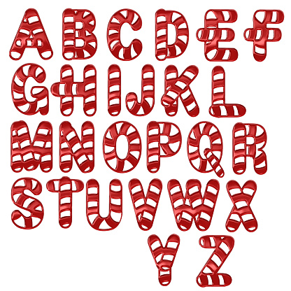 Candy cane alphabet letters in metallic red