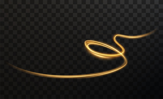 Light gold Twirl . Curve light effect of neon yellow line. Luminous yellow spiral. Element for your design, advertising, postcards, invitations, screensavers, websites, games.