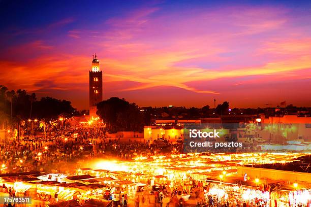 A Scenic Skyline View At Sunset In Marrakesh Stock Photo - Download Image Now - Sunset, Marrakesh, Djemma El Fna Square