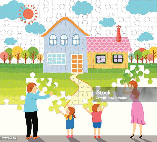 Home Puzzle Und Familie Stock Vektor Art und mehr Bilder von Puzzle - Puzzle, Familie, Jungen