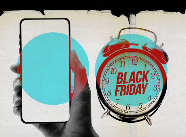 istock Black Friday online sale ad with alarm clock 1757851162