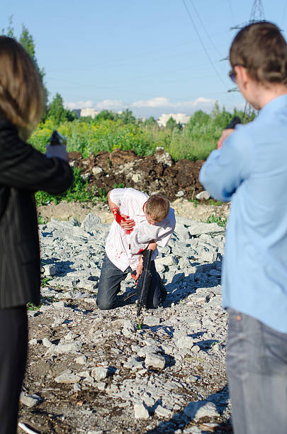 istock Two FBI agents arresting an offender with knife 175786129