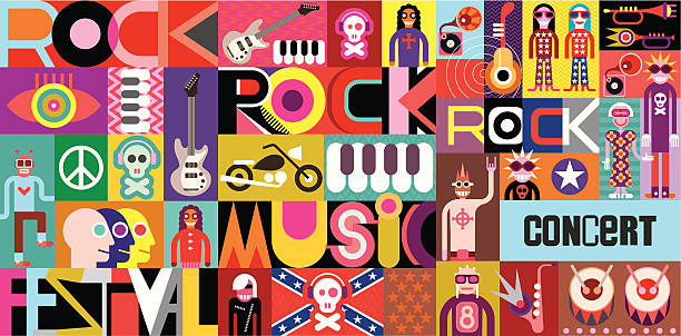 ilustraciones, imágenes clip art, dibujos animados e iconos de stock de cartel de concierto de rock - peace on earth audio