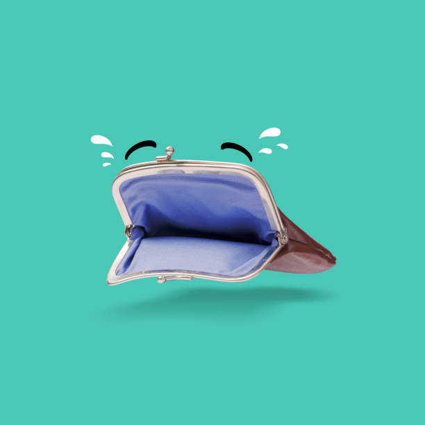 Open purse character without cash in it, it is desperate and crying
