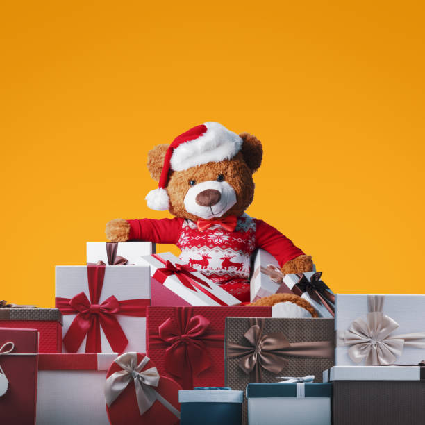 istock Cute teddy bear and Christmas gifts 1757867799