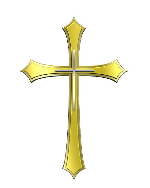 istock Gold cross isolated on white 175786783