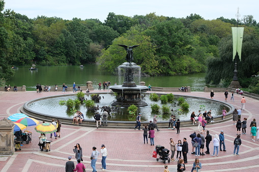 New York, USA - September 15, 2023: People visiting Bethesda Terrace in Central Park