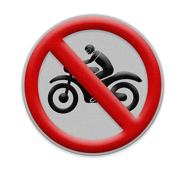 No motorcycle sign, isolated no bikes allowed prohibition zone , Part of a series.