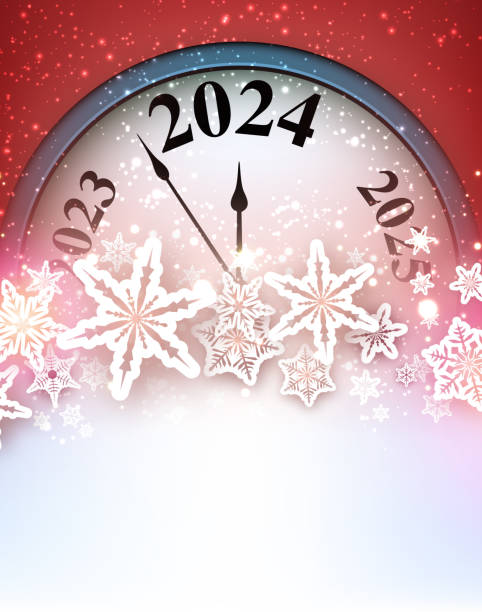 istock New Year 2024 countdown clock on beautiful red background with paper snowflakes and lights. 1757896570