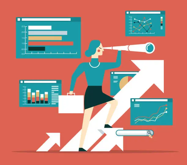 Vector illustration of Searching for business - Businesswoman