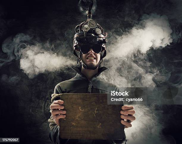 Steaming Man With Helmet Demonstrating Mind Control Concept Stock Photo - Download Image Now