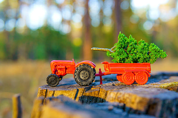 istock Close-up of a Tiny Tractor Carrying a Felled Sapling 1757934546