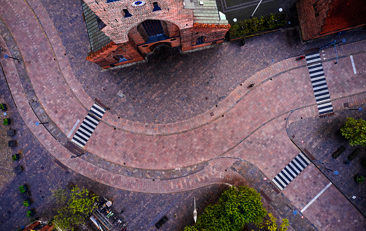 Odense city aerial view. Drone point of view downtown Odense