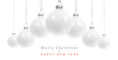 Hanging White Christmas Ornaments Isolated on White Background