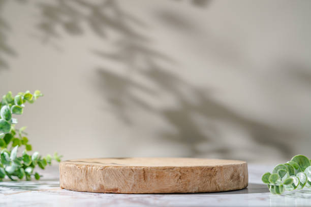 istock Wooden podium with leaves 1757945795
