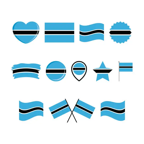 Vector illustration of Botswana flag icon set vector isolated on a white background