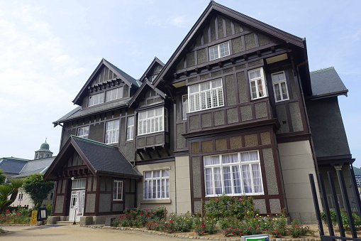 Kitakyusyu,Japan,June 18,2023:A historical building located in Moji Port, Kitakyushu City, Fukuoka Prefecture. National important cultural property