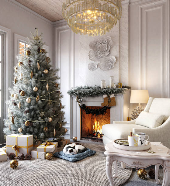 istock Christmas decoration and tree with gifts, 3d rendering 1757959332