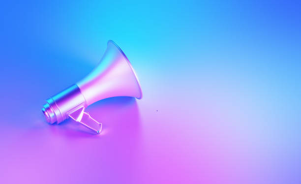 istock Metallic Megaphone Illuminated By Blue And Pink Lights On Blue And Pink Background 1757968136