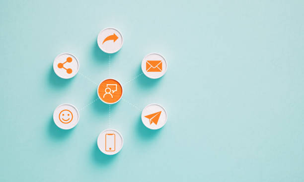 istock Cylinder Objects With Contact Us Icons On Blue Background 1757972603