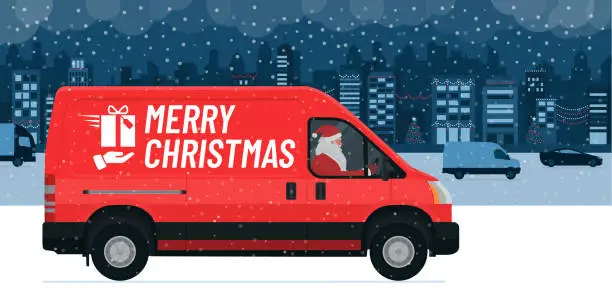 Vector illustration of Santa Claus delivering Christmas gifts