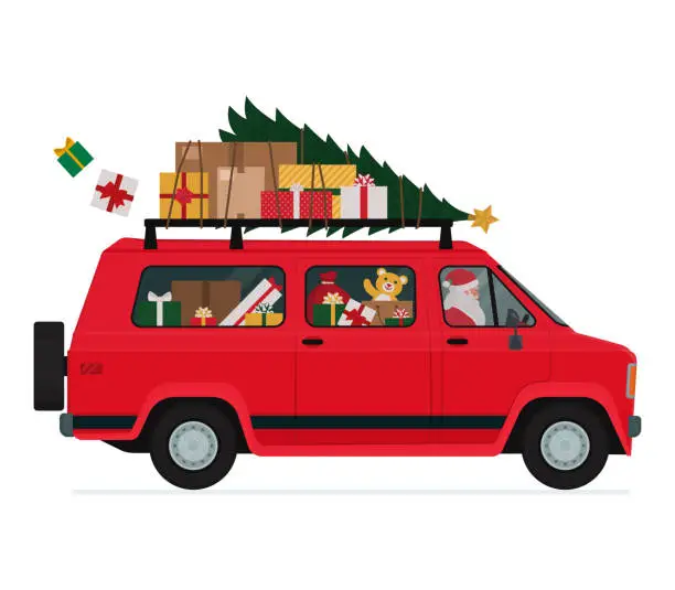 Vector illustration of Van full of Christmas gifts isolated