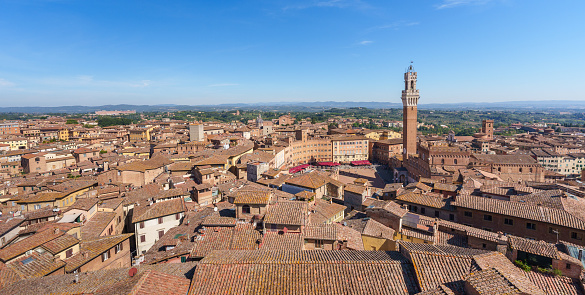 city scape of Siena with Piazza de Campo and Campanile Tuscany, Italy