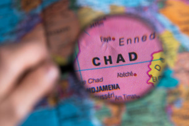 Map of Chad through magnifying glass