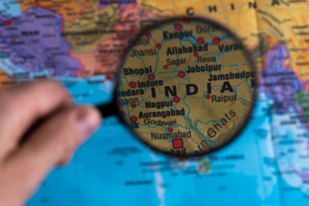 istock Map of India through magnifying glass. 1758023055