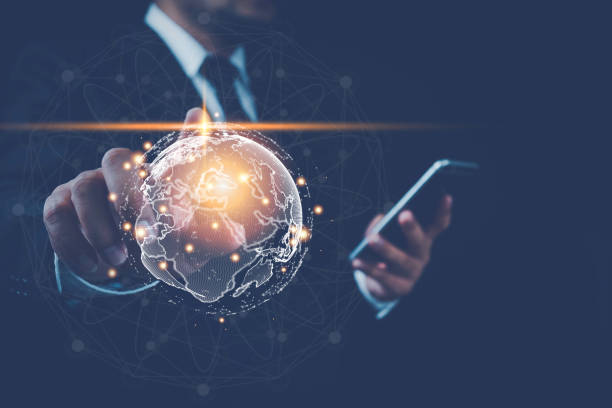 istock Business global, Hand touching on Global Internet connection. Business global internet connection application technology and digital marketing, Financial and banking, Digital link tech, big data. 1758026932