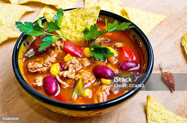 Mexican Soup With Tacos Stock Photo - Download Image Now - Soup, Taco, Beef