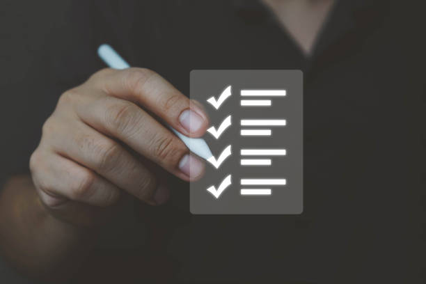 istock Customer evaluation feedback. Businessman holding and showing the best quality assurance with golden five stars for guarantee product and ISO service concept.satisfaction ,giving a five star rating. 1758030295