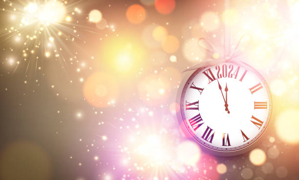 istock Happy new year 2024 hanging countdown clock on golden abstract glittering background with blurred sparkles and fireworks. 1758030840