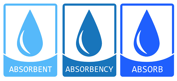 Absorbent vector icon featuring water drop, ideal for illustrating absorbency. Perfect absorbent illustration. Ideal for absorbent products
