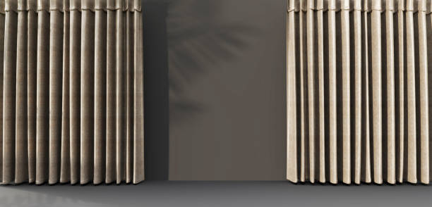 istock Wall curtains in an empty room Product launch stage and performances Scene with the opening of the curtains 3D illustration 1758057675