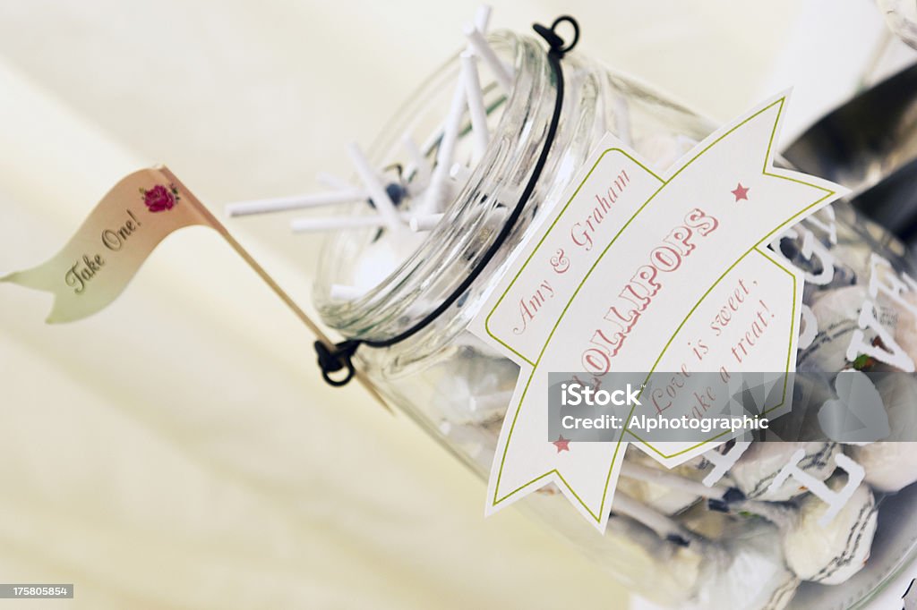 Wedding Lollipop jar Lollipop jar for guests at a wedding reception. Angle Stock Photo