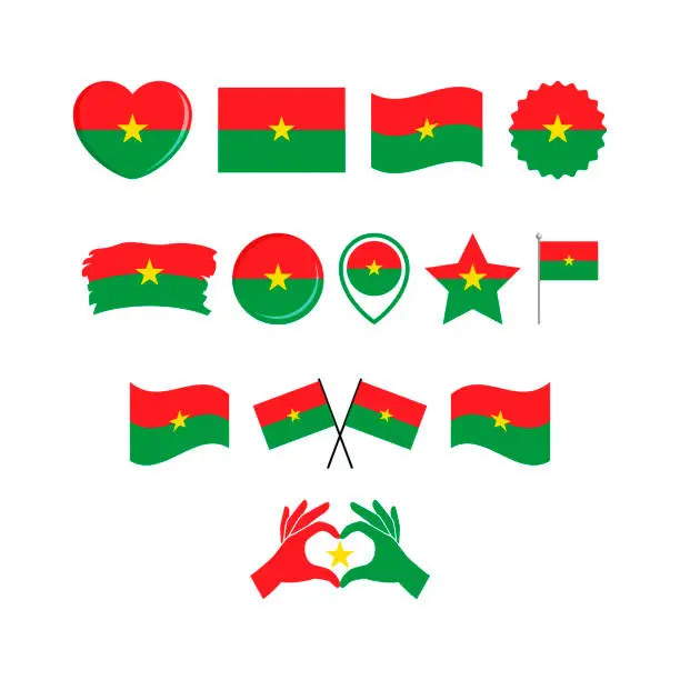 Vector illustration of Burkina Faso flag icon set vector isolated on a white background