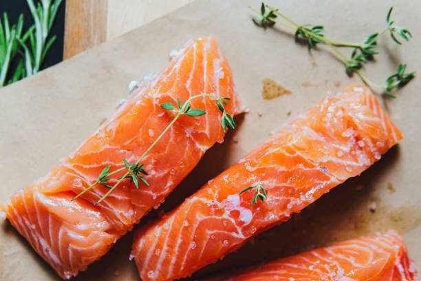 istock Fresh raw salmon fillet with seasonings and herbs 1758076507